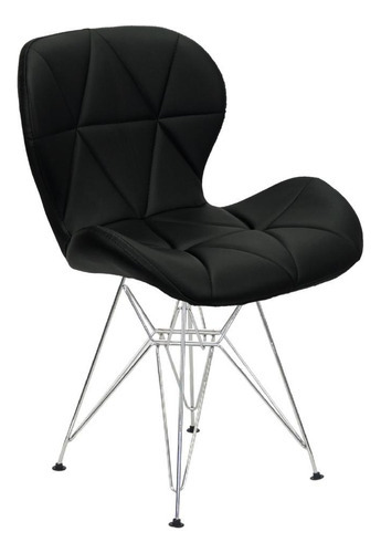 Cadeira Charles Eames Slim Eiffel Base Metal Cromado - Preto