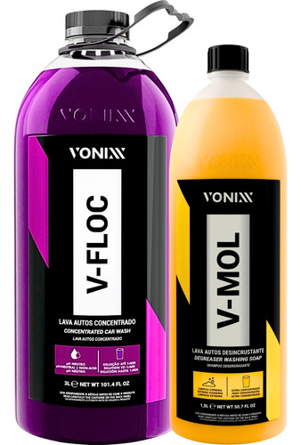 Shampoo V-floc 3l + Produto Pré Lavagem V-mol 1,5l Vonixx