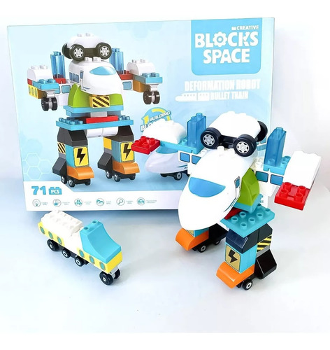 Set De Construccion Bloques Tren Y Robot 71 Piezas Niños
