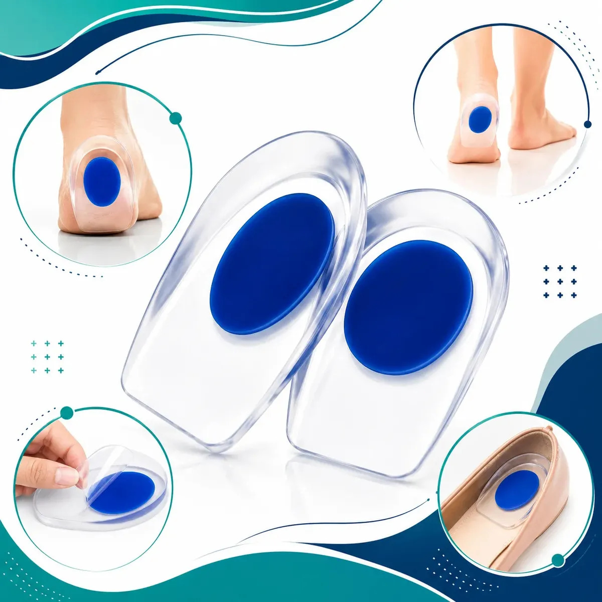 Palmilha Protetor Calcanhar Ortopédica Gel Silicone para Fascite Plantar Esporão Par para Tenis e Sapato Gurumania