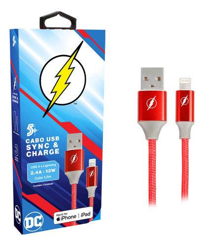 Cabo Carregador Turbo 1,5m Usb-A Para Lightning The Flash - 5+