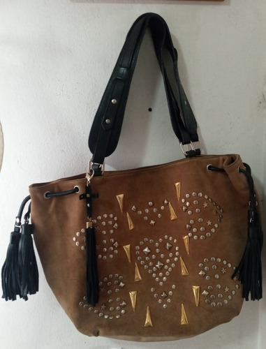 Cartera Jazmin Chebar Grande 100% Vacuno Tachas Flecos