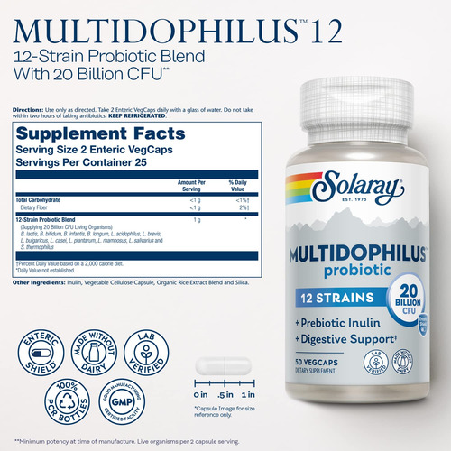 Suplemento Solaray Multidophilus 12 Strain Probiotic 20b Cfu