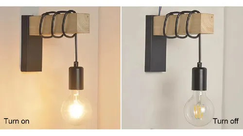 Aplique Con Madera Lampara De Pared Pase E27 Portalampara Negro