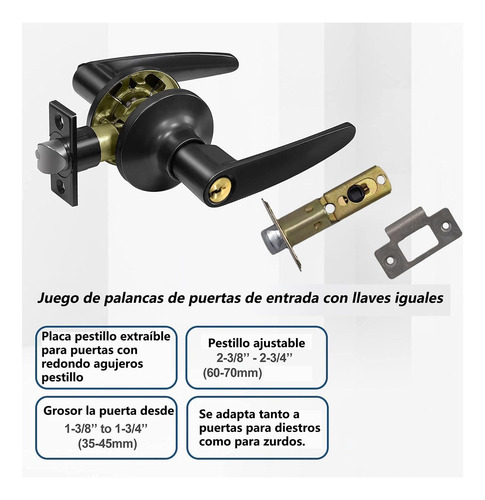 2 Pcs Cerradura Manija De Puerta,manija De Puerta Con Llave