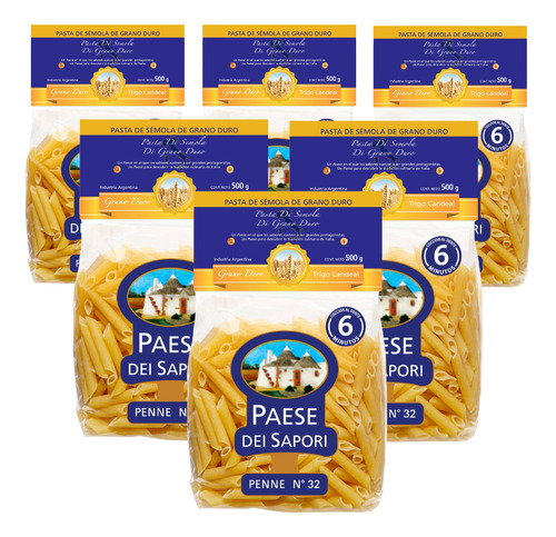 Fideos Penne Nº 32 Paese Dei Sapori 500gr X6