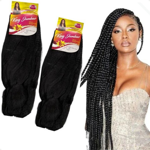 Kit 2 King Jumbão Kanekalon Jumbo Preto 400 Gramas Cor 01