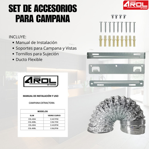 Combo Parrilla Y Campana 90 Cm 5 Quemadores Vidrio Arol Color Bitono