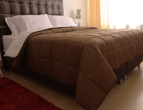 Edredon Queen Tipo Quilt Doble Faz Chocolate - Beige