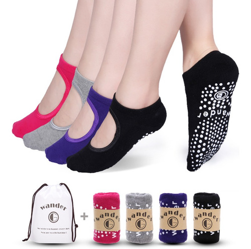 Calcetines Pilates Barre Yoga Con 4 Pares Antideslizantes