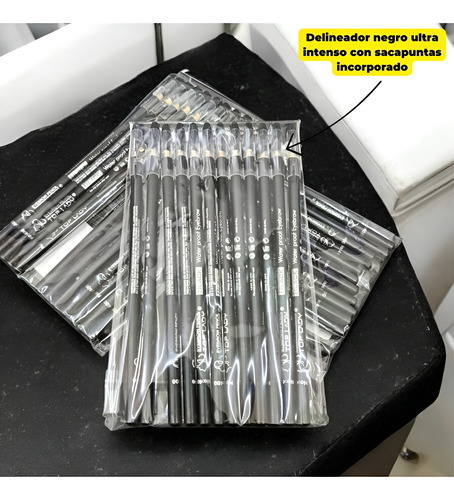 1 Pack D/12 Lapiz Delineador Negro Waterproff, C/sacapuntas.