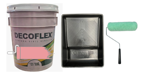 Cubeta De Pintura Vinil Decoflex 18lts Con Charola Y Rodillo Flamingo Mate