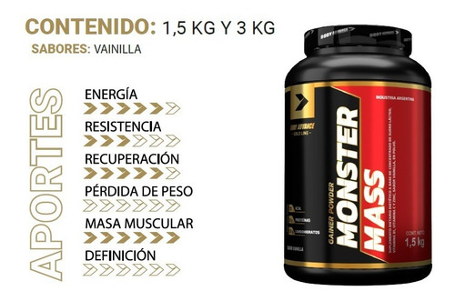 Imagen 3 de 4 de Mass Gainer 1,5 Kg. Ganador De Peso. Body Advance