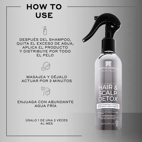 MARTHA DEBAYLE HAIR TECH Hair & Scalp Detox Tratamiento Capilar. Limpia, desintoxica y elimina residuos del cuero cabelludo. Con Vinagre de Manzana, 200 ml.