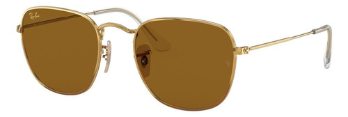 Anteojos de sol Ray-Ban Round Frank Legend Standard con marco de metal color polished gold, lente brown clásica, varilla polished gold de metal - RB3857