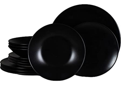 Juego Platos 12 Piezas Vidrio Templado Luminarc Negro