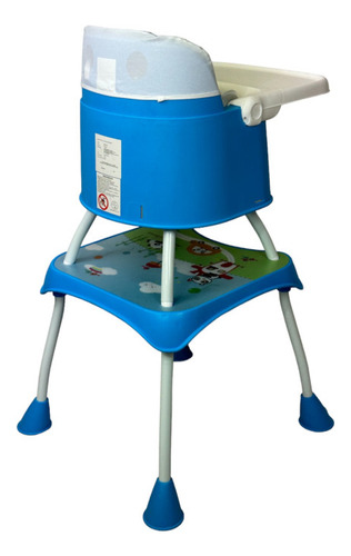 Silla Alta Con Periquera Para Bebe Con Bandeja Y Convertible Color Azul Animales