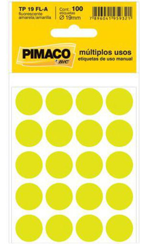 Etiqueta Adesiva Tp19 Amarelo Fluorescente Pimaco