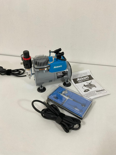 Kit Combinado De Compresor De Aerógrafo Avanti Azul Acero
