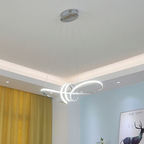 Luminária Pendente Design Moderno Luz Led 127/220V Cromado Sala Jantar Quarto Símbolo Infinito Iluminação Hall De Entrada Casa Attract 4x4sc