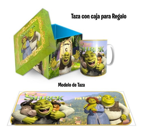 Taza Y Estuche Madera, Modelo, Shrek, Con Envio