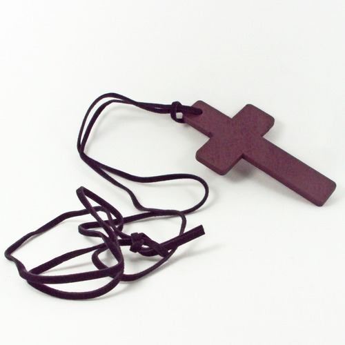 Cruz De Madeira Rústico Grande + Cordão De Couro Crucifixo