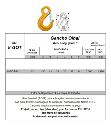 18 Un. Gancho Com Olhal Grau 8 13mm 5,30ton En1677-1