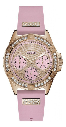 Reloj Guess Dama W1160l5 Lady Frontier Pink Correa Rosa Bisel Cobre Fondo Cobre