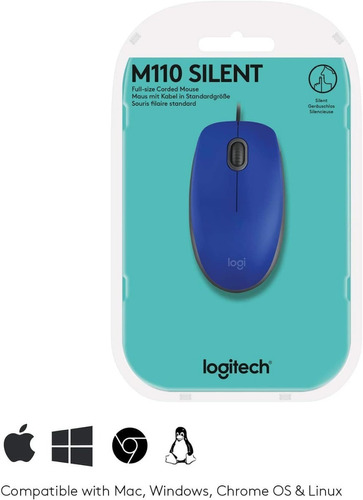 Mouse Raton Logitech M110 Silent Azul Optico Usb 1000 Dpi