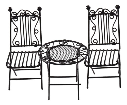 Mesa De Café 1/12, 3 Piezas, Silla Dorada Para Micropaisaje