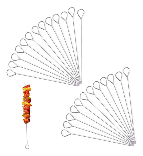 Set 120 Pinchos Brochetas Anticucho Acero Inoxidable 20cm Color Plateado Brocheta
