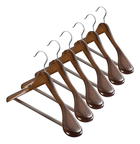A Paquete De 6 Perchas De Madera Con Hombros Anchos Y Barra