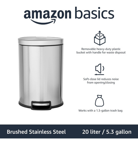 Bote De Basura Redondo Con Cierre Suave De Amazonbasics, 20