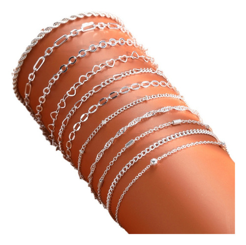 Juego De 11 Pulseras Apilables De Eslabones De Cadenas Mujer
