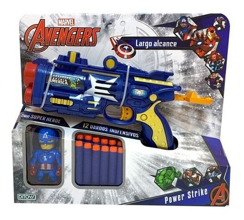 Pistola Power Strike Capitan America Lanza Dardos+ Figura