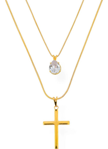 Colar Duplo Corrente Feminino Folheado A Ouro 18k E Prata