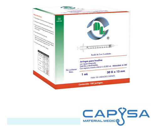 Jeringa P/insulina Dl 1ml 30gx13mm C/100 Piezas