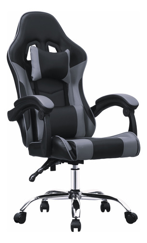 Silla Gamer Reclinable Pvc Escritorio Oficina Giratoria Color Negro Material Del Tapizado Cuero Sintético