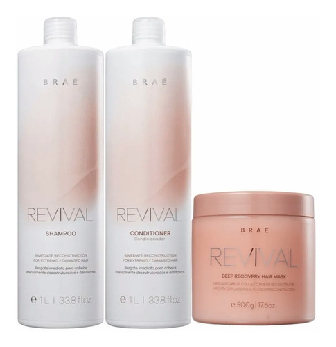 Braé Kit Revival Resgate Shampoo 1l + Cond 1l + Máscara 500g