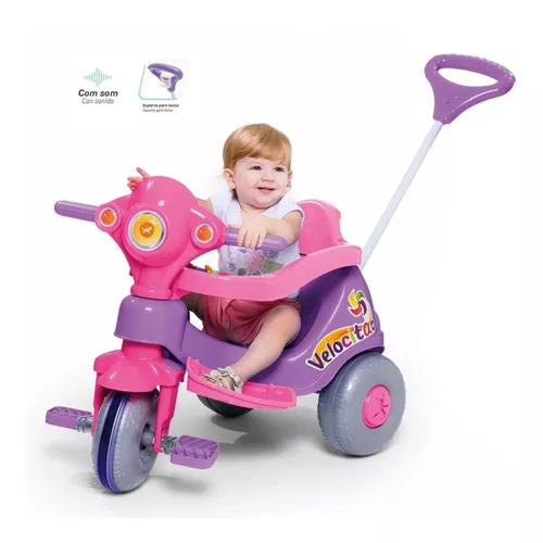 Triciclo Infantil Motoca Velocita Lilás C/ Empurrador Menina