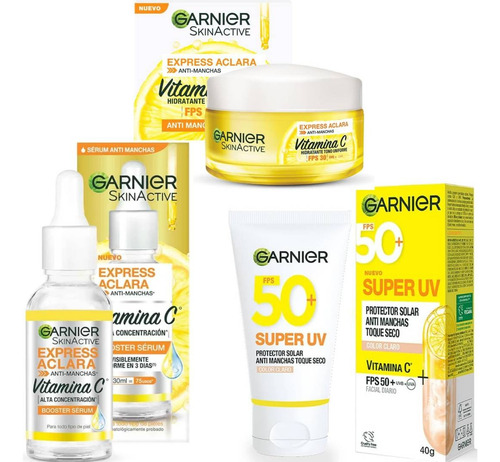 Kit 3pz Garnier Express Aclara Serum, Crema, Súper Uv Medio
