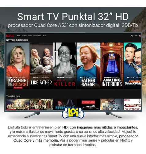 Imagen 3 de 4 de Smart Tv Punktal 32' Wifi Acceso Directo Netflix Youtube Loi