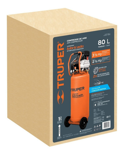 Compresor de aire eléctrico portátil Truper COMP-80LV monofásico 80L 3.5hp 127V 60Hz naranja