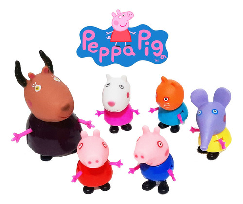 Peppa Set Pack 6 Muñecos Sra Gacela Y Amigos Articulado Caja