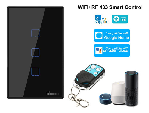 Imagen 1 de 9 de Sonoff T3us3c-tx 3 Gang Smart Wifi Interruptor De Luz De Par