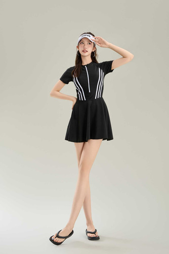 Traje De Baño Para Mujer, Falda De Una Sola Pieza, Manga Cor