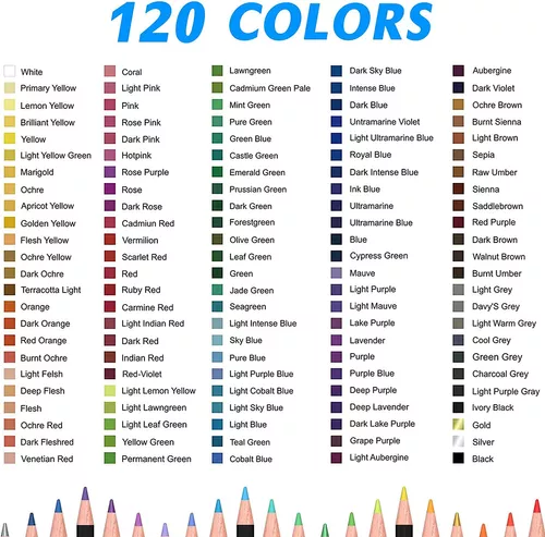  H & B 120 lápices de colores, juego de lápices de dibujo a base  de aceite, lápices de colores profesionales para adultos principiantes,  suministros de arte con borrador en caja de