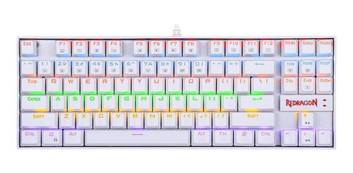 Teclado gamer Redragon Kumara K552 QWERTY Cherry MX Blue inglés US color blanco con luz rainbow