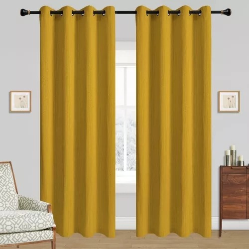 Cortinas Bumbu Liso Hogar 2 Panos 140x220 Cm Color Amarillo Jengibre