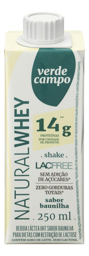 Bebida Láctea UHT Baunilha Zero Lactose Verde Campo Natural Whey Caixa 250ml